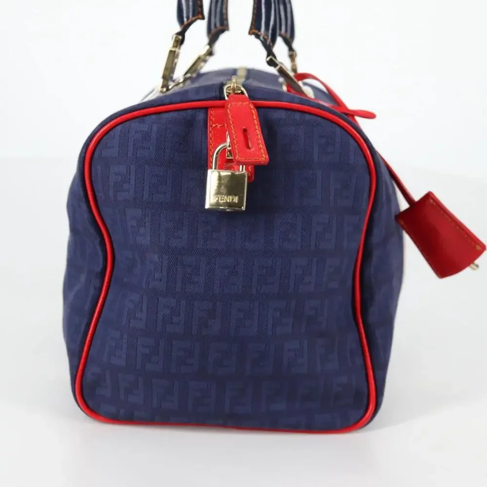 FENDI Zucchino Canvas Boston Bag Navy Gold